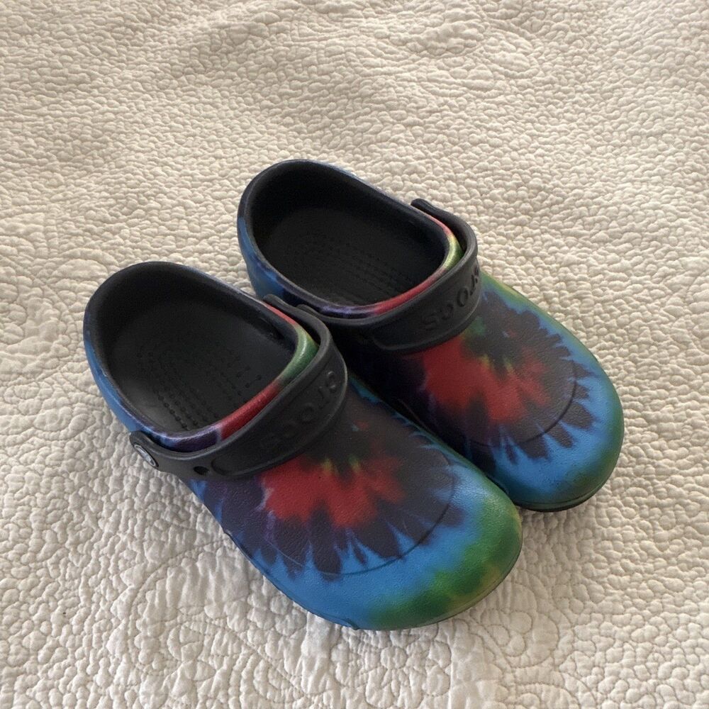 Crocs Tie-Dye Slip-On Clogs Multicolor Closed Toe Non-Marking Women 7 Men 5
